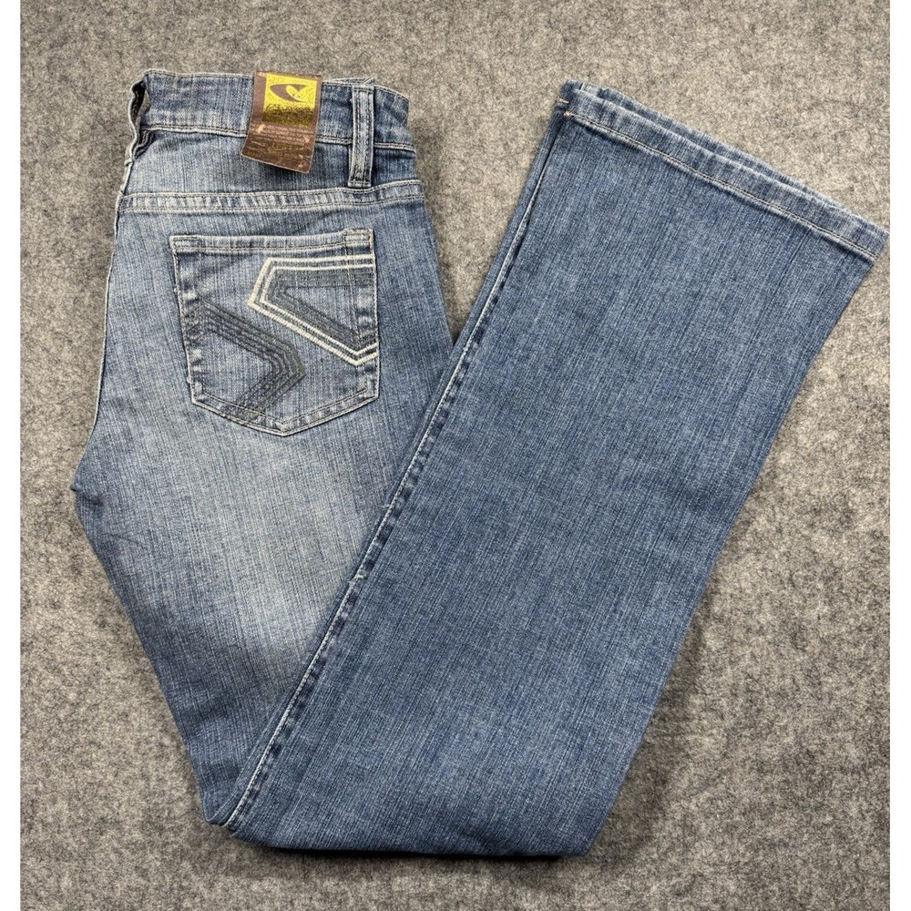 Clash Jeans womens 3 Distressed Blue Bootcut Embroidered Western Boho Y2K‎